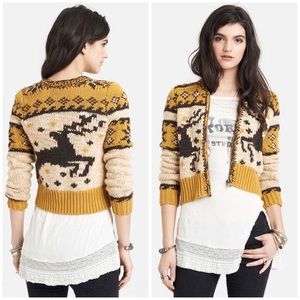 Free people Folk zip front cardigan Deer